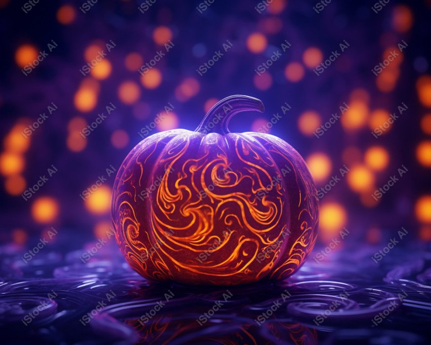 A stunning photograph of a pumpkin glowing with Hallow