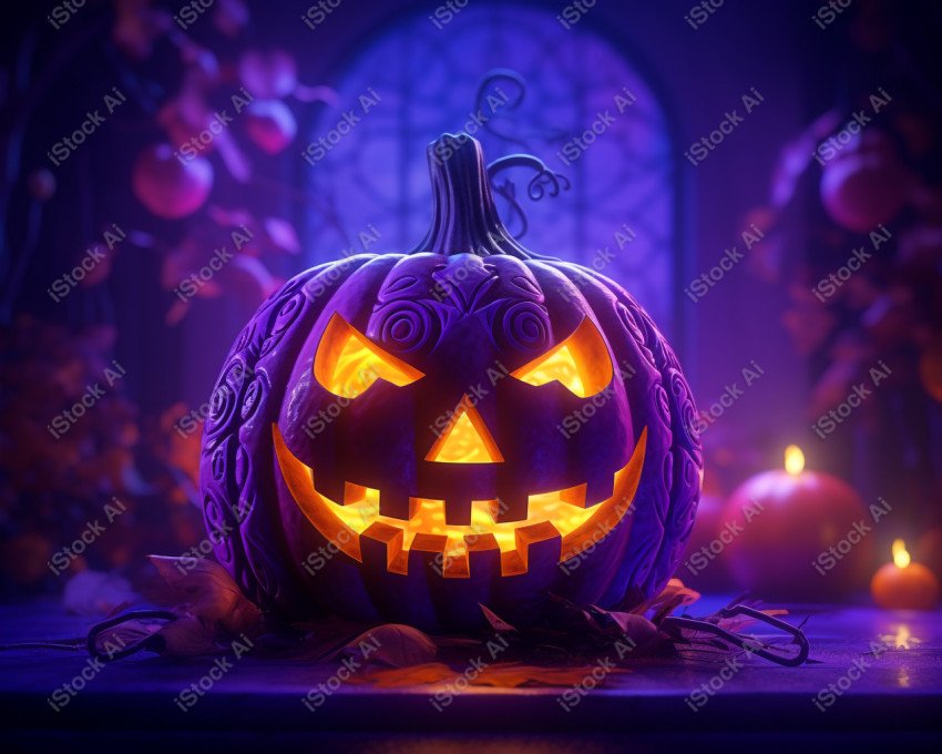 A stunning photograph of a pumpkin glowing with Hallow