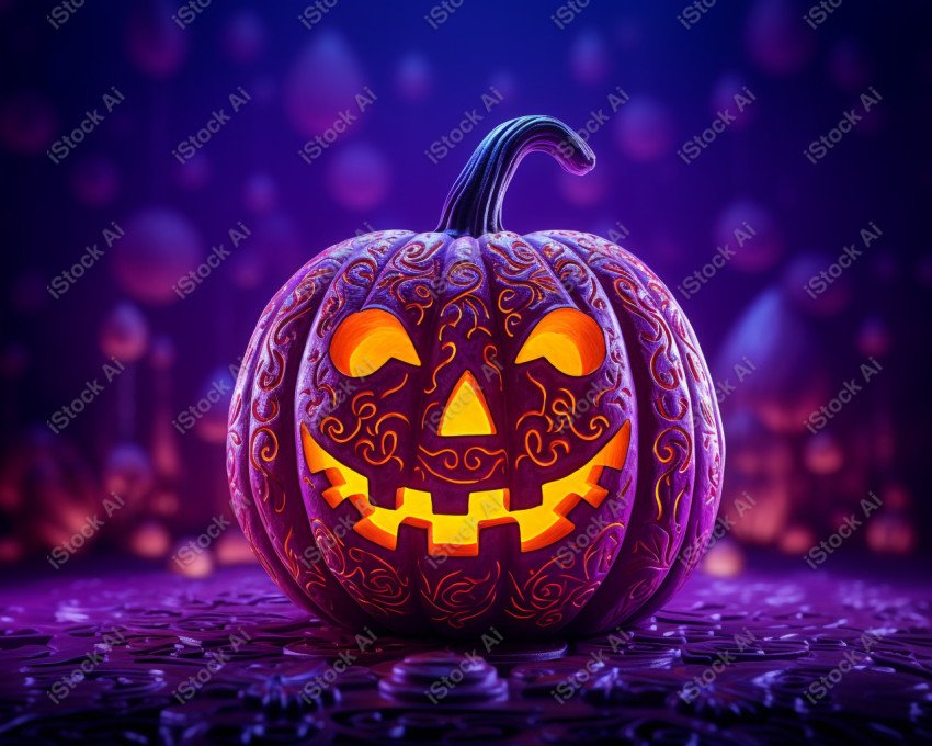 A stunning photograph of a pumpkin glowing with Hallow