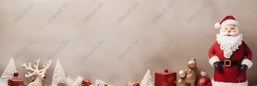 White handmade felt Santa Claus background and Christmas symbols