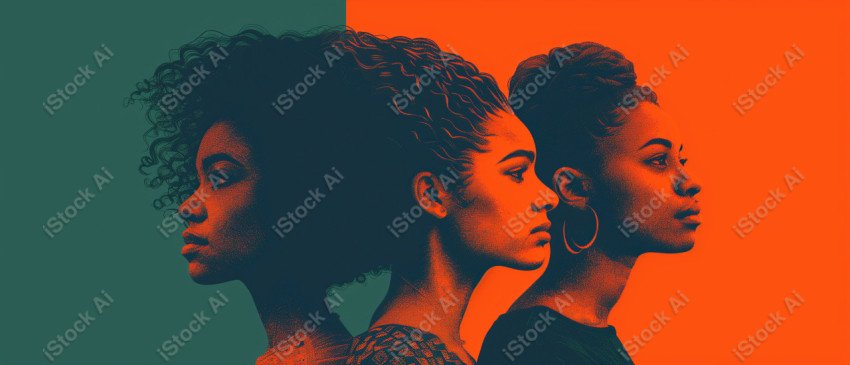 A orange and dark green duotone image of 3 women for women's history graphic celebrating women's history (41)