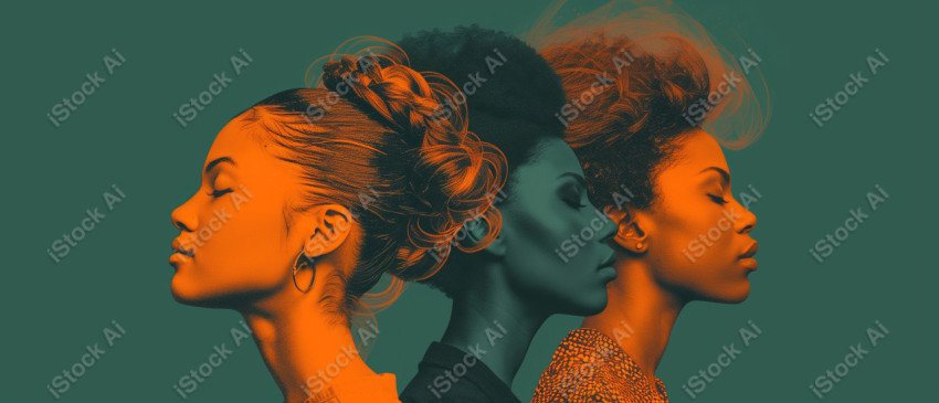 A orange and dark green duotone image of 3 women for women's history graphic celebrating women's history (47)