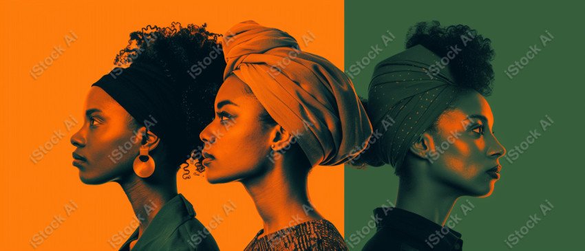 A orange and dark green duotone image of 3 women for women's history graphic celebrating women's history (49)