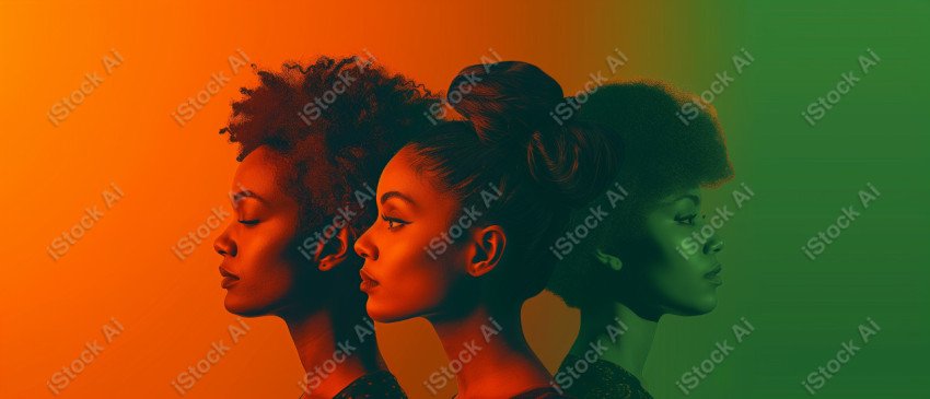 A orange and dark green duotone image of 3 women for women's history graphic celebrating women's history (44)