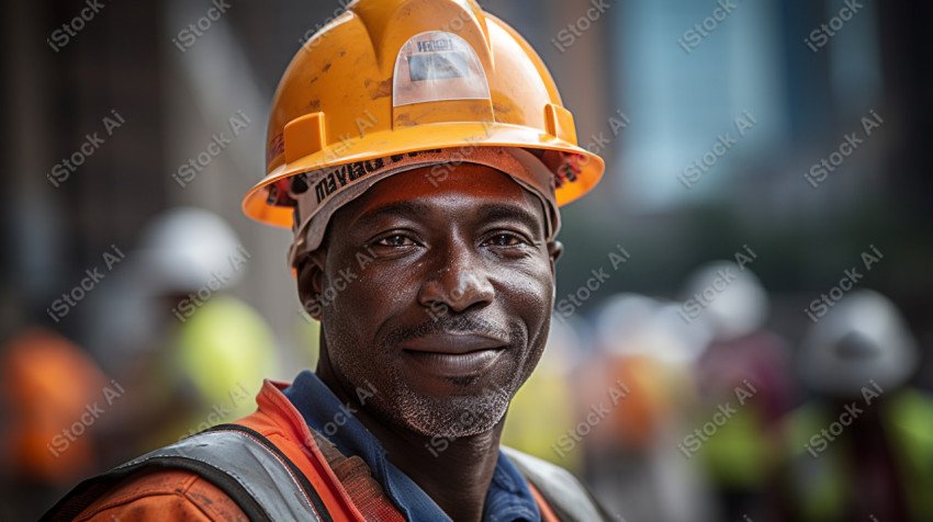 Vibrant photography that captures the essence of Labor Day, Close up of a hard wearing construction worker drenched in sweat (8)