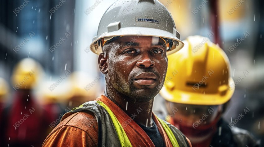 Vibrant photography that captures the essence of Labor Day, Close up of a hard wearing construction worker drenched in sweat (24)