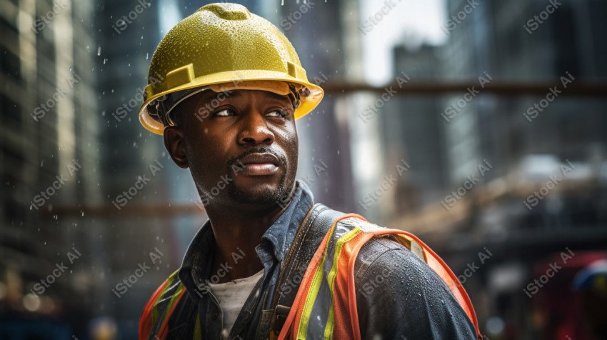 Vibrant photography that captures the essence of Labor Day, Close up of a hard wearing construction worker drenched in sweat (16)