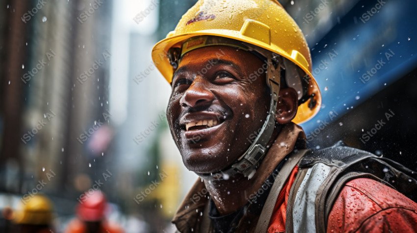 Vibrant photography that captures the essence of Labor Day, Close up of a hard wearing construction worker drenched in sweat (17)