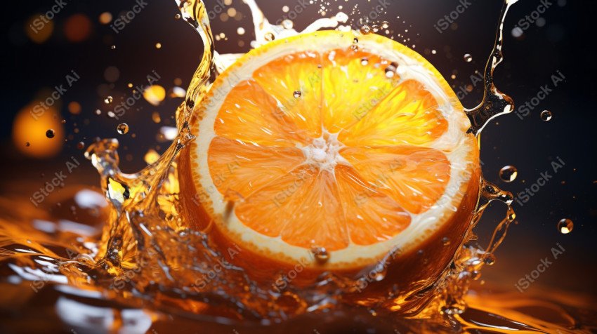 Juicy fresh orange, dripping with juices