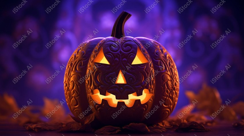 A stunning photograph of a pumpkin glowing with Hallow