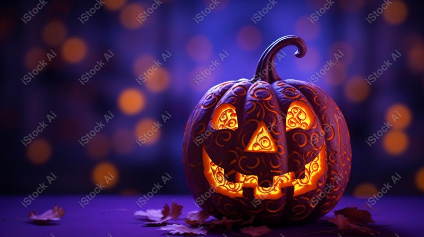 A stunning photograph of a pumpkin glowing with Hallow