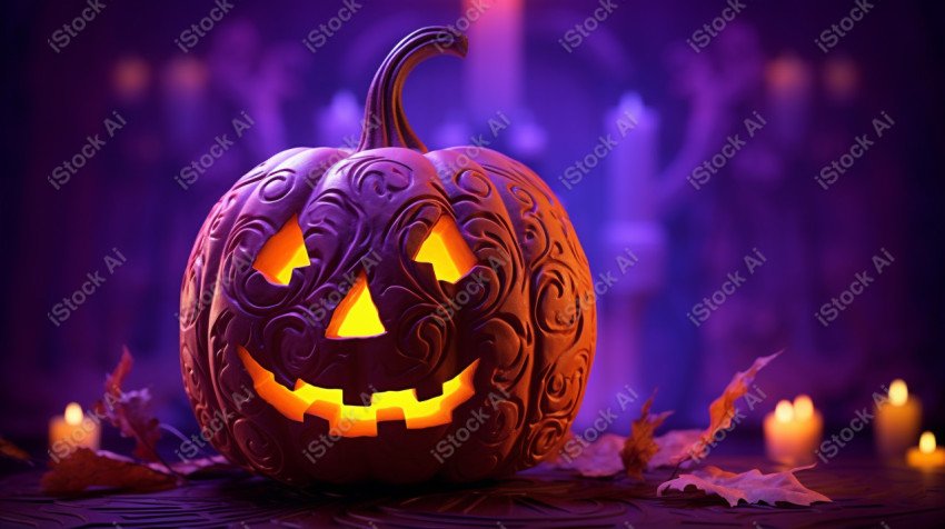 A stunning photograph of a pumpkin glowing with Hallow