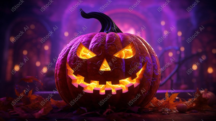 A stunning photograph of a pumpkin glowing with Hallow