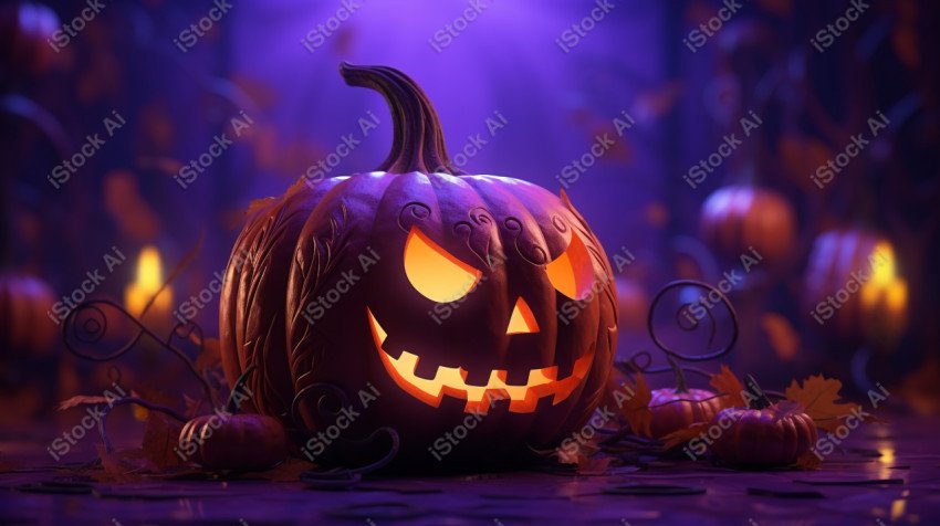 A stunning photograph of a pumpkin glowing with Hallow