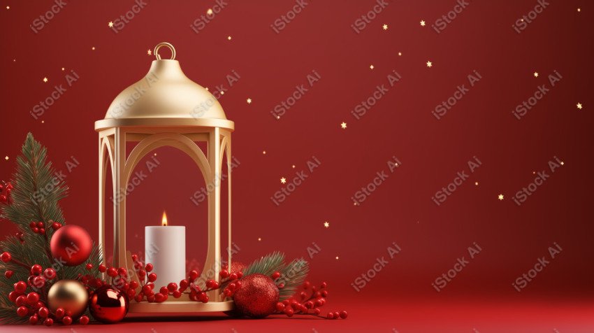 Red background with lantern, Christmas decoration