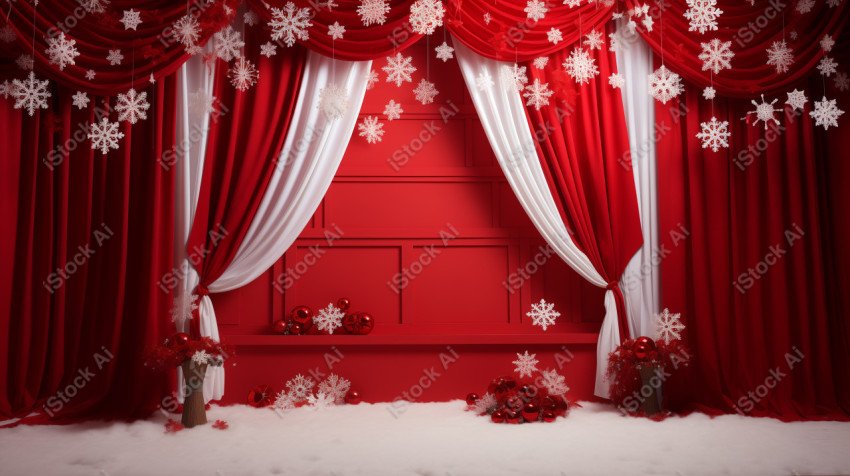 Background with festive red and white Christmas backdrop