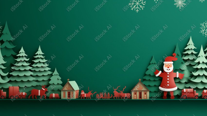 Green Paper Cut Christmas Wallpaper Background