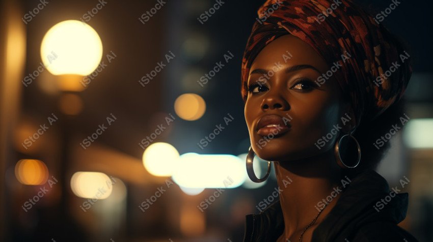 Cinematic, Portrait Photo, An African woman Street Light, Generated with AI  (37)