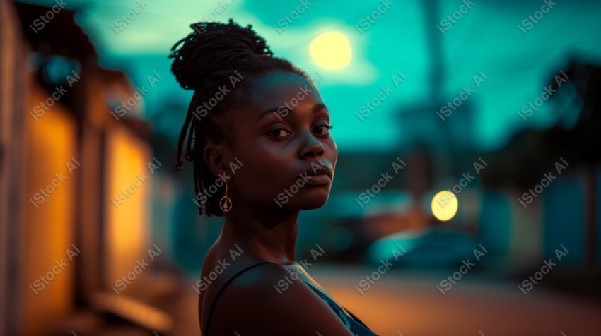 Cinematic, Portrait Photo, An African woman Street Light, Generated with AI  (32)