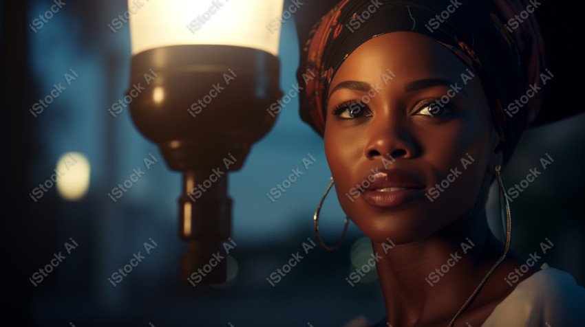 Cinematic, Portrait Photo, An African woman Street Light, Generated with AI  (38)