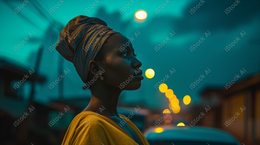 Cinematic, Portrait Photo, An African woman Street Light, Generated with AI  (35)