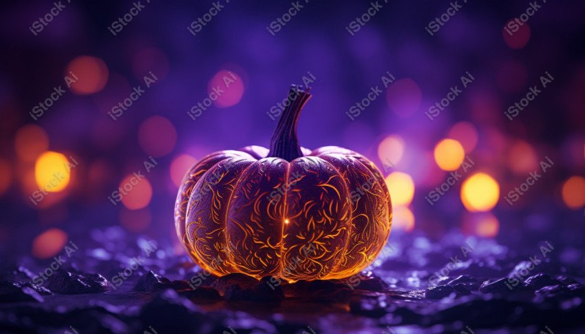 A stunning photograph of a pumpkin glowing with Hallow