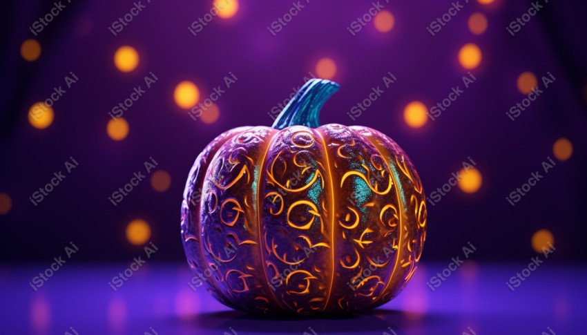 A stunning photograph of a pumpkin glowing with Hallow