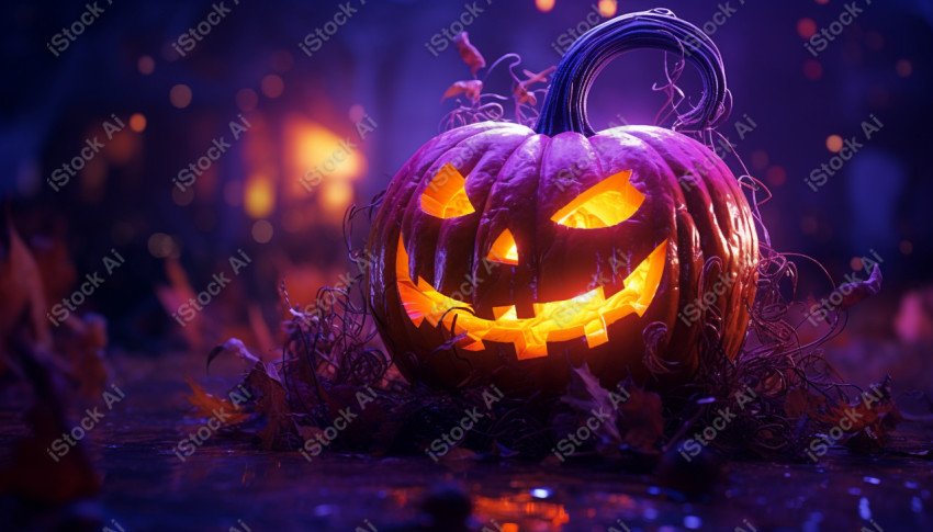 A stunning photograph of a pumpkin glowing with Hallow