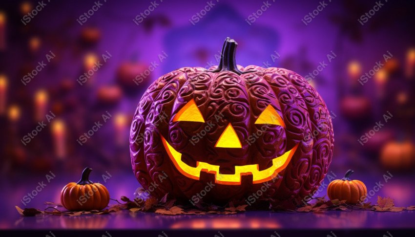 A stunning photograph of a pumpkin glowing with Hallow