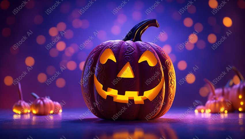 A stunning photograph of a pumpkin glowing with Hallow