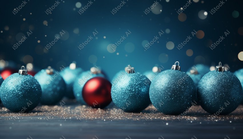 A beautiful background with beautiful Christmas balls and snow