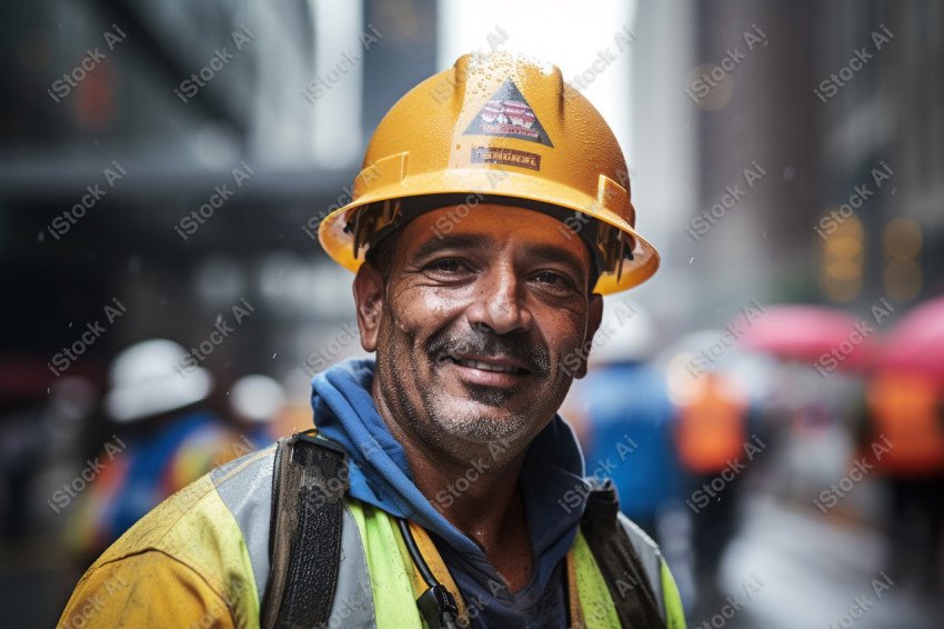 Vibrant photography that captures the essence of Labor Day, Close up of a hard wearing construction worker drenched in sweat (14)