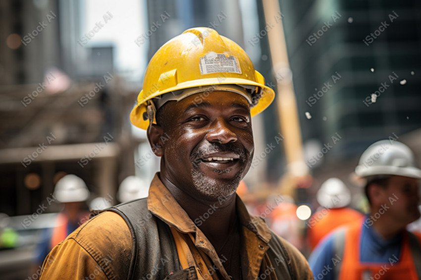 Vibrant photography that captures the essence of Labor Day, Close up of a hard wearing construction worker drenched in sweat (9)