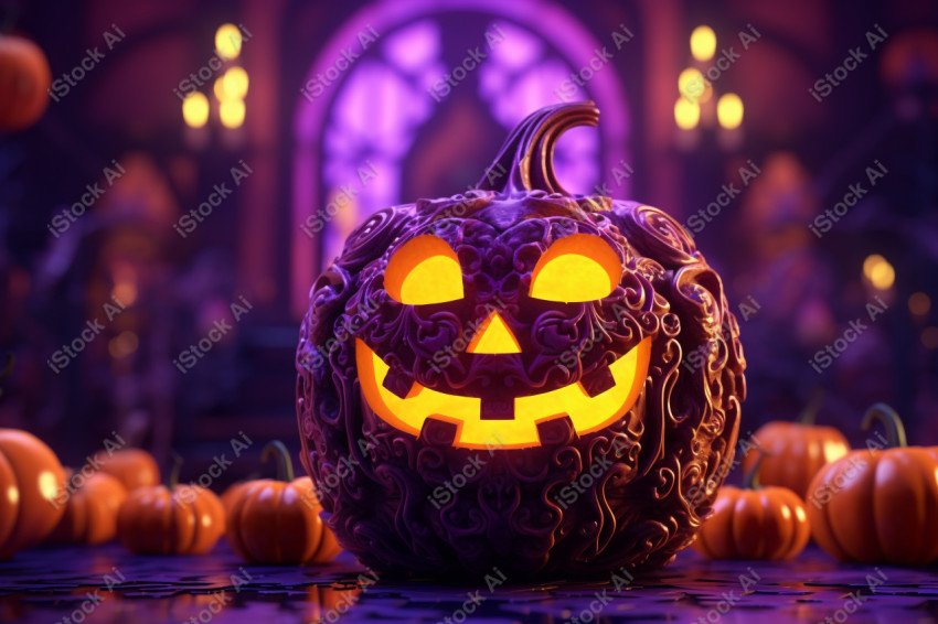 A stunning photograph of a pumpkin glowing with Hallow