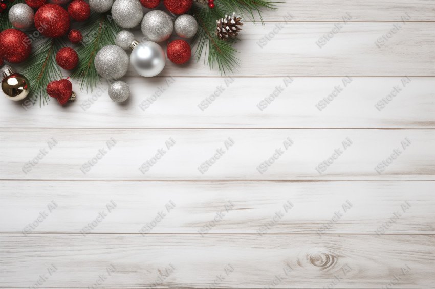 Christmas tree decoration on a white wooden background