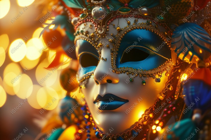 A colorful carnival mask adorned with beads, ready to be worn at a festive celebration  (3)