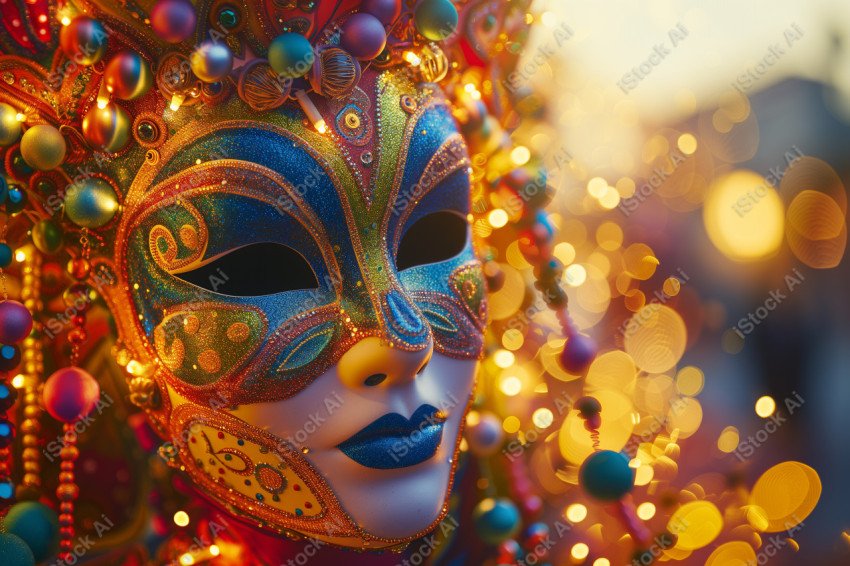 A colorful carnival mask adorned with beads, ready to be worn at a festive celebration  (2)