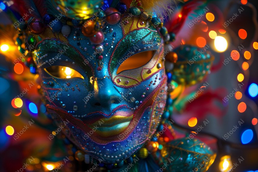 A colorful carnival mask adorned with beads, ready to be worn at a festive celebration  (1)