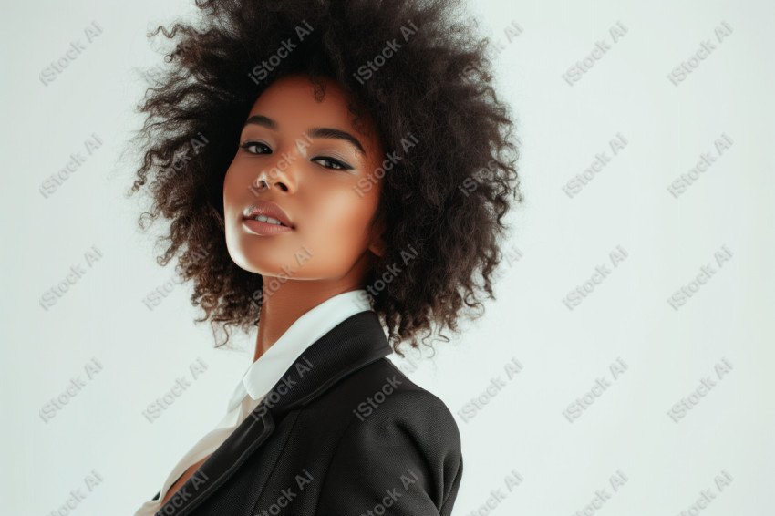 A young African American woman charismatically and elegantly dressed in a sophisticated and attractive feminine suit (3)