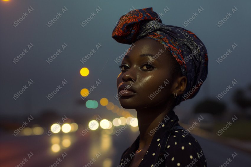 Cinematic, Portrait Photo, An African woman Street Light, Generated with AI  (13)