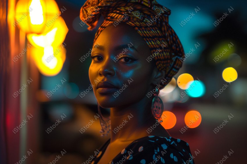 Cinematic, Portrait Photo, An African woman Street Light, Generated with AI  (1)