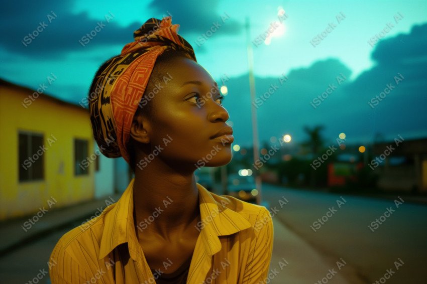 Cinematic, Portrait Photo, An African woman Street Light, Generated with AI  (12)