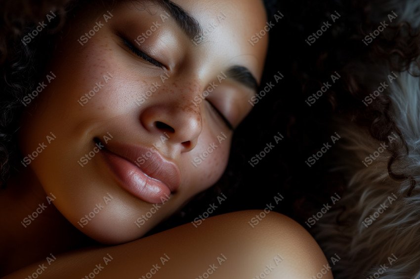 Close up photograph of an elegant, attractive and tender African American young woman with curly hair, Generated with Ai (2)