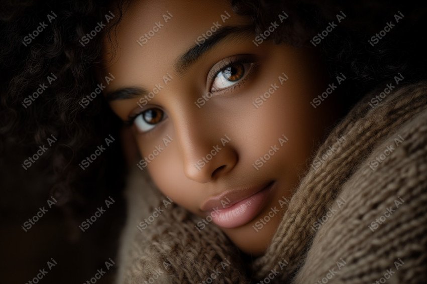 A stylish young African American woman with curly hair, raised with Ai (1)