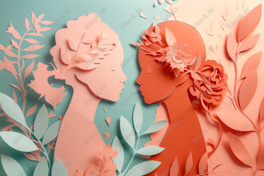 International Women's Day paper style concept illustration in naturalistic style, light pink (28)