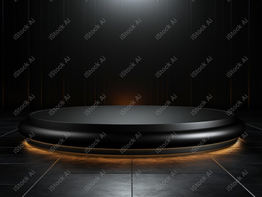 Neon Light round podium and black background for mock up, Black