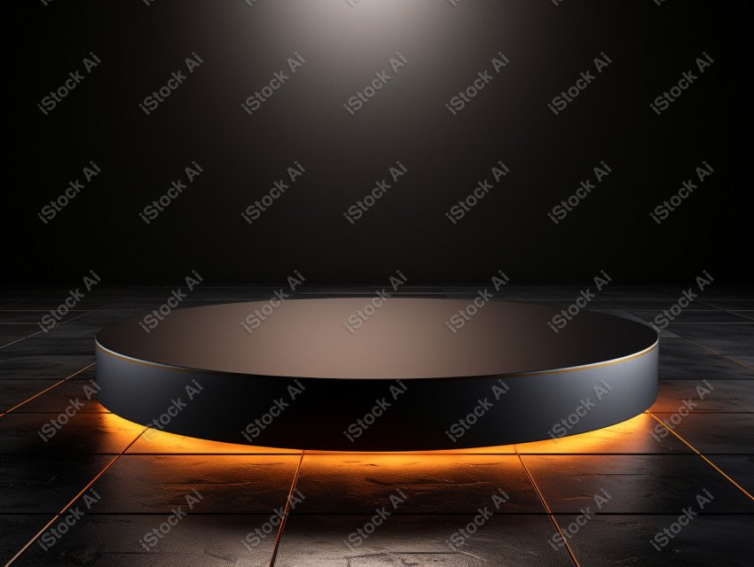 Neon Light round podium and black background for mock up, Black