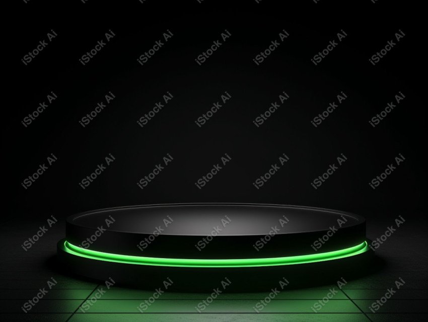 Neon Green light round podium and black background for mock up,