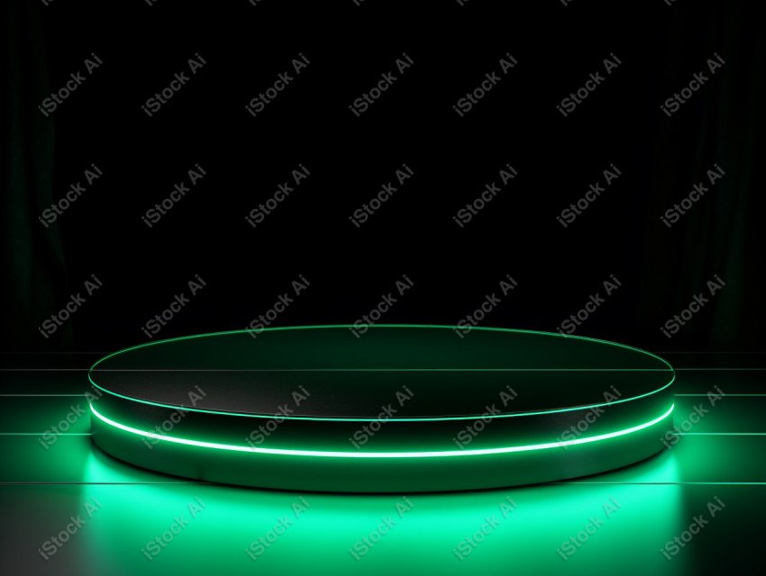 Neon Green light round podium and black background for mock up,