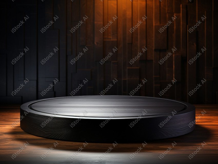 Neon Light round podium and black background for mock up, Black